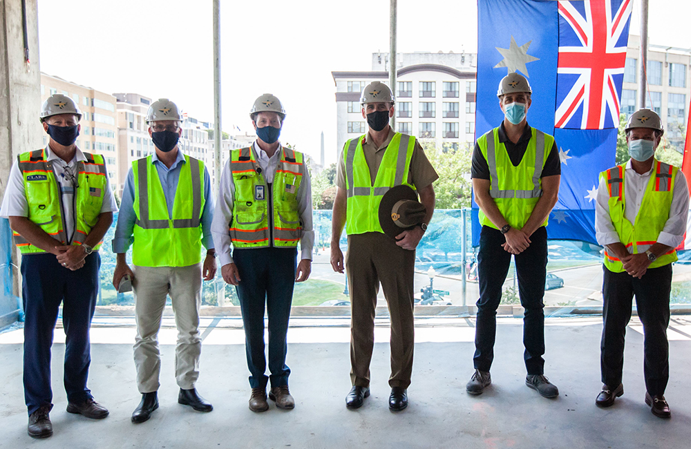 L to R: Dave Tacchetti (Senior Vice President, Clark Construction), Ambassador Paul Myler (Deputy Head of Mission, U.S. Australian Embassy), Bill Bartling (Vice President, Clark Construction), Major General Andrew Freeman AM (Defence Attaché- Head of Australian Defence Staff, U.S. Australian Embassy), Ian Carpenter (Project Director, U.S. Australian Embassy), Mike Alto (Division President, Clark Construction)